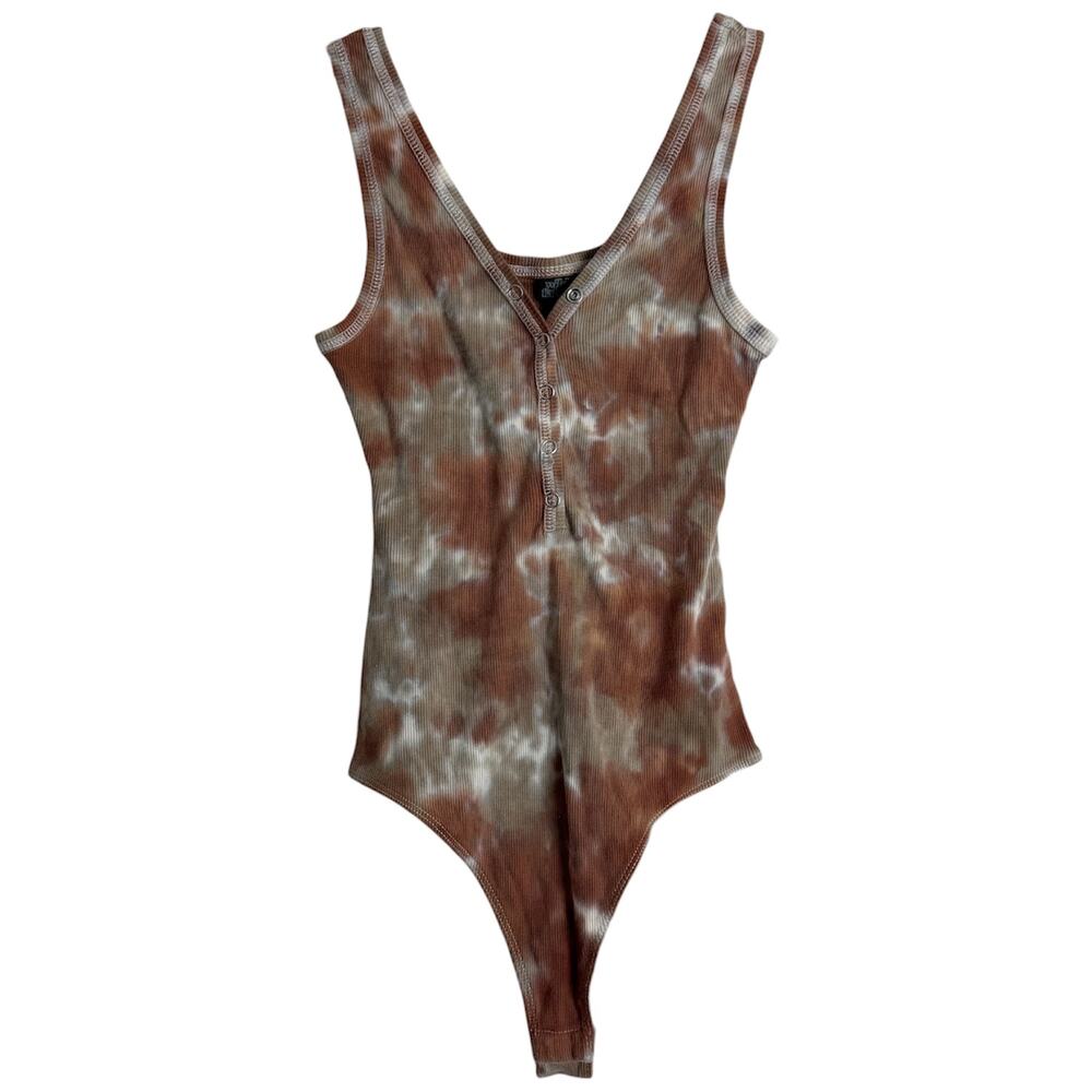Wild Fable Earthy Tie Dye Ribbed Henley Bodysuit 100% Cotton Sz XS Leotard Tank